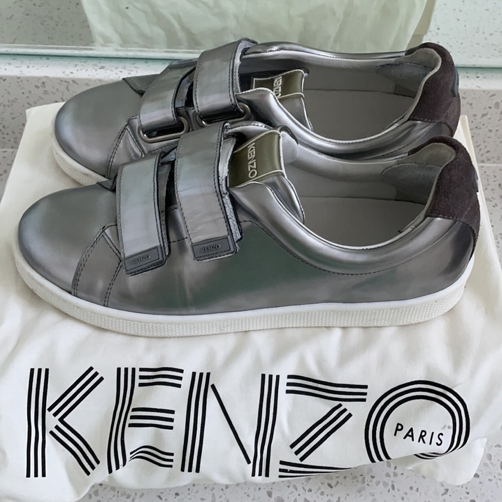 Kenzo Silver leather sneakers Velcro Size 8